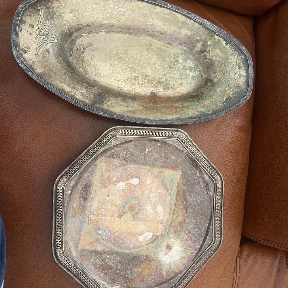 Silver plated antique trays set of two